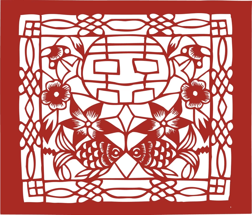 中国风中式传统喜庆民俗人物动物窗花剪纸插画边框AI矢量PNG素材【1376】